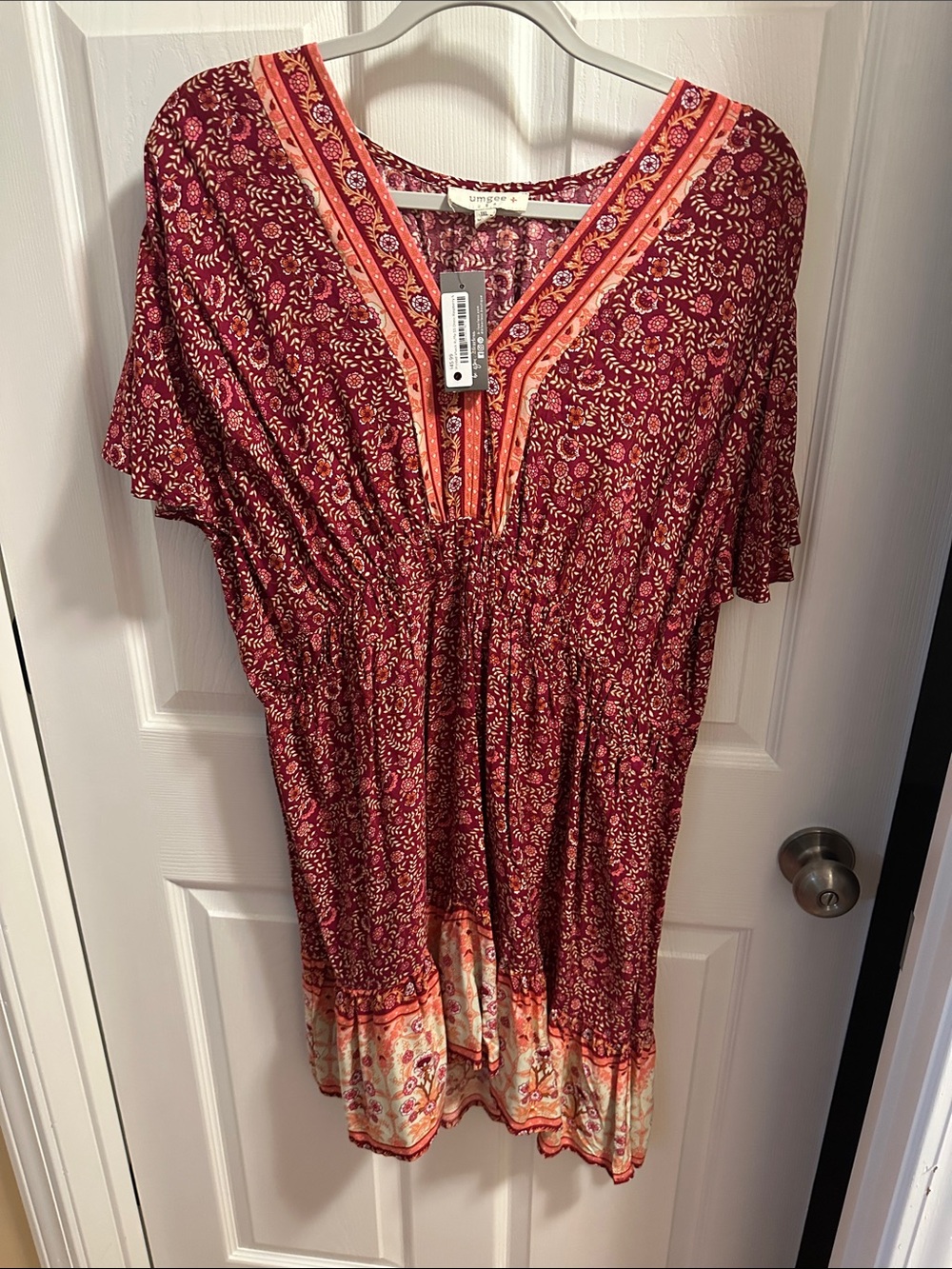 Umgee Floral V-Neck Boho Dress NWT 1X